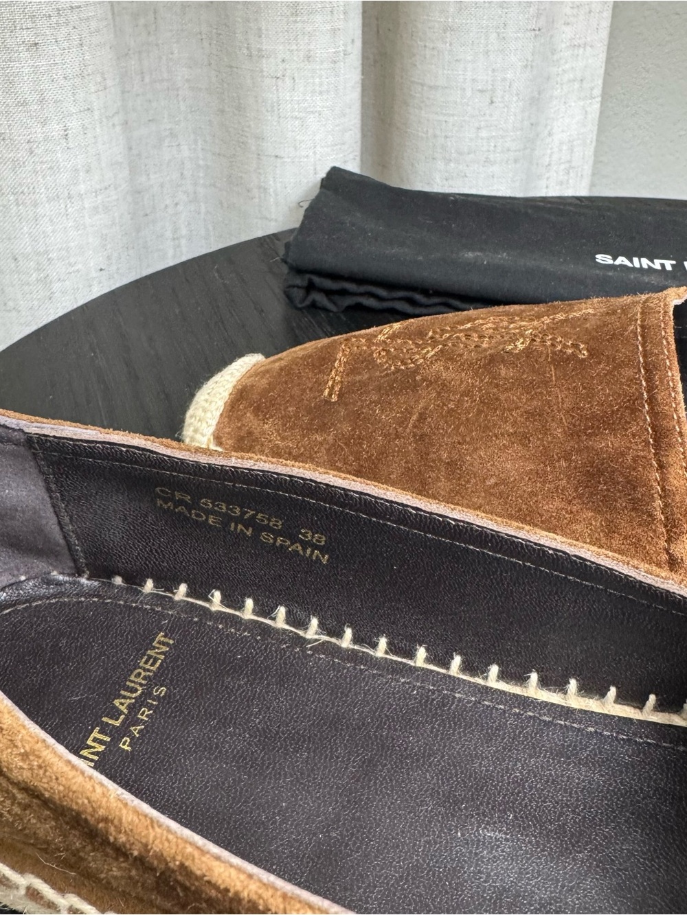 Saint Laurent YSL Espadrille Flats Logo Suede Brown 38 - Picture 6 of 8